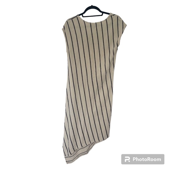 TAHARI Women's Natural Black Linen/Viscose Blend Striped Abstract Dress Sz Small - Picture 2 of 9